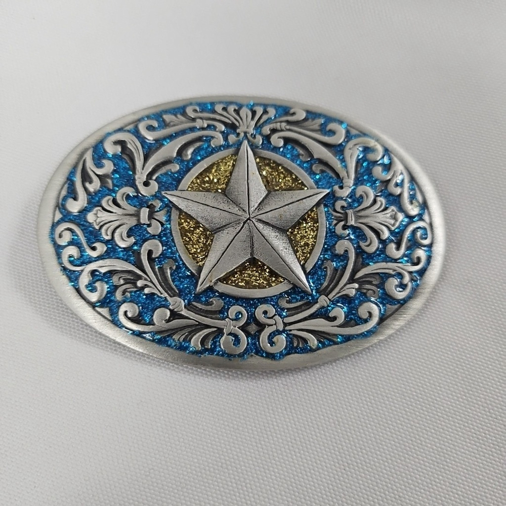 Vintage The Great American Belt Buckle 3121 Blue Gold Star Western 1993
